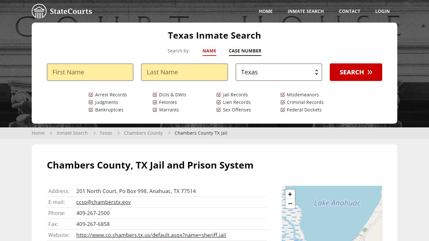 Chambers County TX Jail Inmate Records Search, Texas - StateCourts